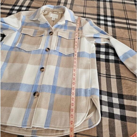 Womens Plaid Jacket in Blue and Tan - Picture 7 of 7